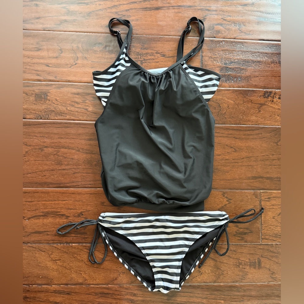 Black and White Striped Bikini Set